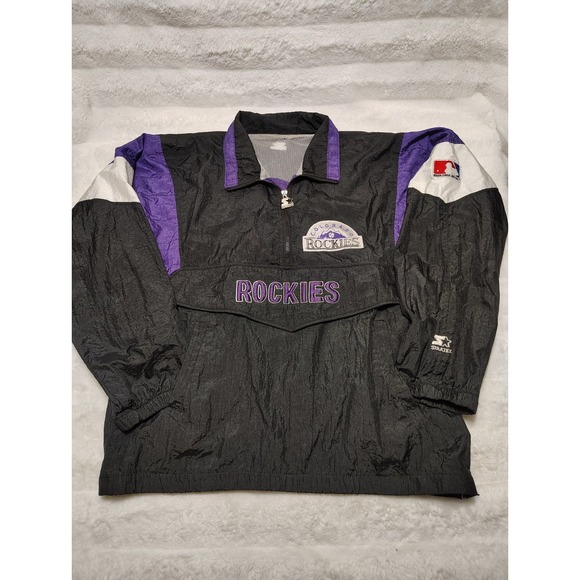 Vntg Starter Embroidered Colorado Rockies Long Sleeve Pullover Windbreaker L/XL - Picture 1 of 10